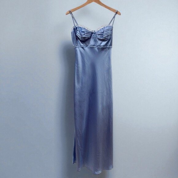 NWT ASTR Florianne Satin Maxi Dress Blue - Picture 8 of 10